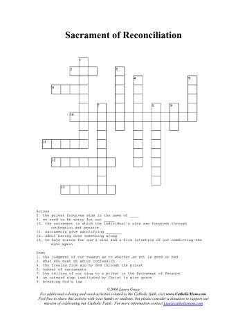 Reconciliation Crossword Puzzle - Catholic Mom