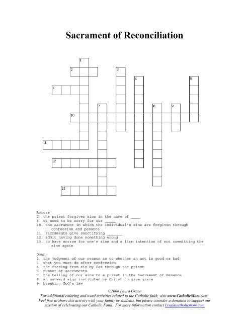 Reconciliation Crossword Puzzle - Catholic Mom