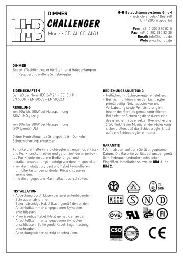 Dimmer - Challenger - H+B | BELEUCHTUNGSSYSTEME GmbH