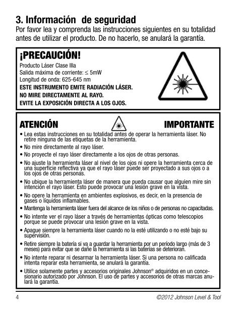 Manual de instrucciones - Johnson Level