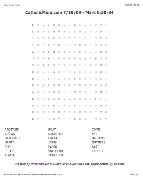 Word Search Puzzle - Catholic Mom