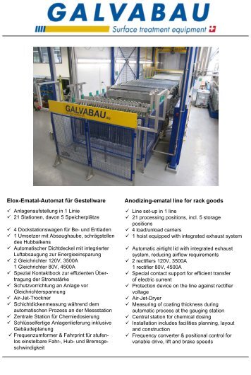 Elox-Ematal-Automat für Gestellware Anodizing ... - GALVABAU AG