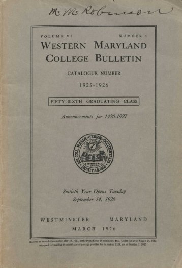 WESTERN MARYLAND COLLEGE BULLETIN - Hoover Library