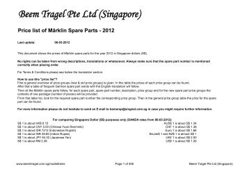 Price list of Märklin Spare Parts - 2012 - Beem Tragel