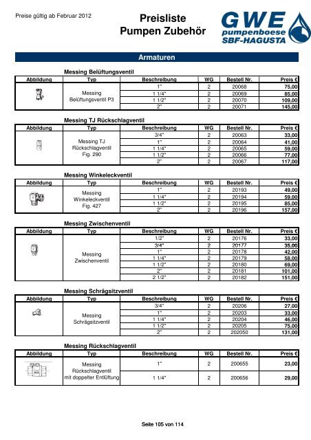 Preisliste Pumpen