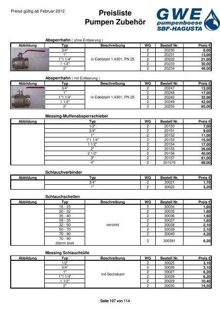 Preisliste Pumpen