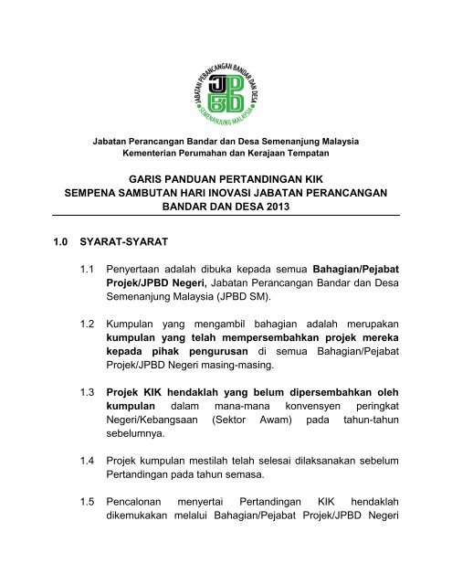 GARIS PANDUAN PERTANDINGAN KIK SEMPENA ... - JPBD