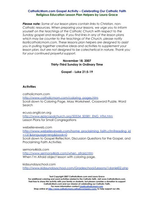 to download this week's printable lesson plan by ... - CatholicMom.com