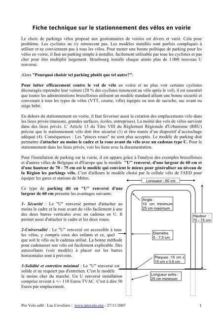 Fiche technique sur le stationnement des vÃ©los en voirie - Pro Velo