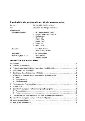 Protokoll der vierten ordentlichen Mitgliederversammlung