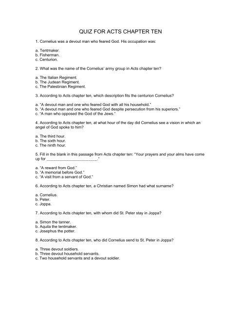 QUIZ FOR ACTS CHAPTER TEN