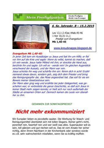 PREDIGT -- 6. Sonntag im Jahreskreis B --- 15.2.2015