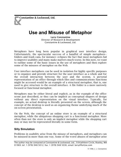 Use and Misuse of Metaphor - Constantine &amp; Lockwood, Ltd.