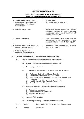 Pembantu Teknik (J29) - Jabatan Pendaftar - Universiti Sains Malaysia