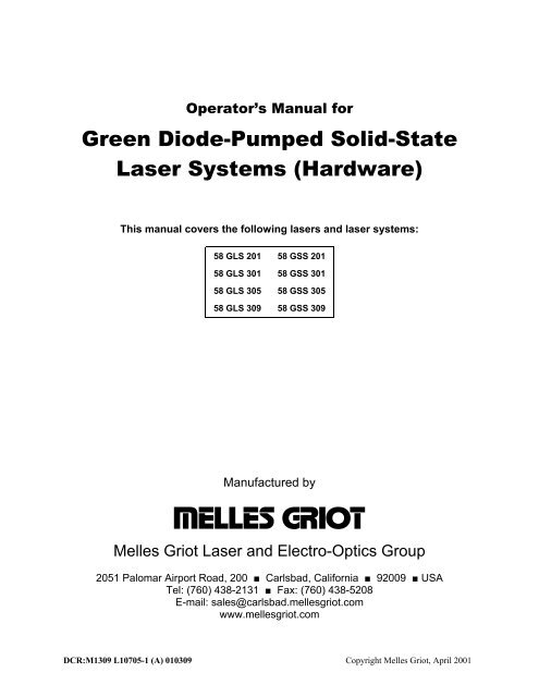 Green Diode-Pumped Solid-State Laser Systems (Hardware)