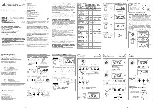 Kurzbedienungsanleitung (pdf 500 kB) - Gossen-Metrawatt