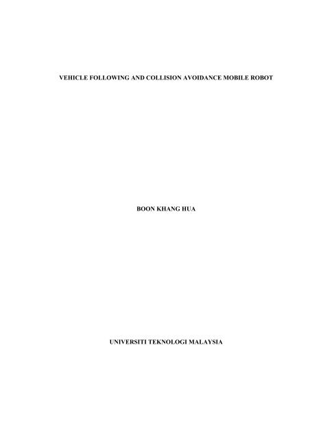 Vehicle Following And Collision Avoidance Mobile Robot Boon Khang