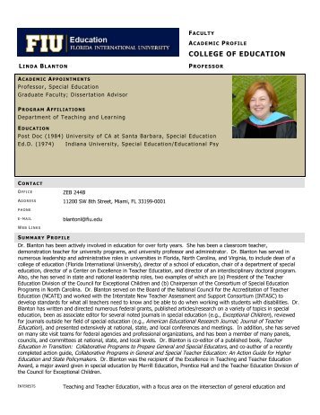 Dr. Linda Blanton - College of Education - Florida International ...