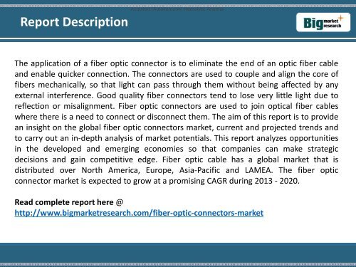 2020 Global Fiber Optic Connectors Market Size (Types, Applications and Geography) : BMR