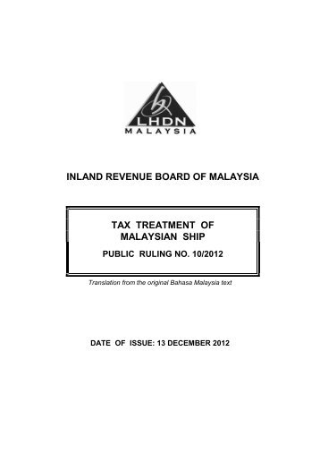 Tax Treatment of Malaysian Ship - Chartered Tax Institute of Malaysia