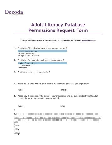 Adult Literacy Database Permissions Request Form - Decoda ...