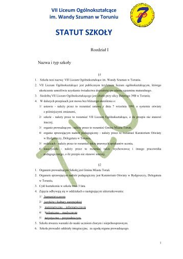 statut szkoÅy - VII Liceum OgÃ³lnoksztaÅcÄce im. Wandy Szuman - ToruÅ