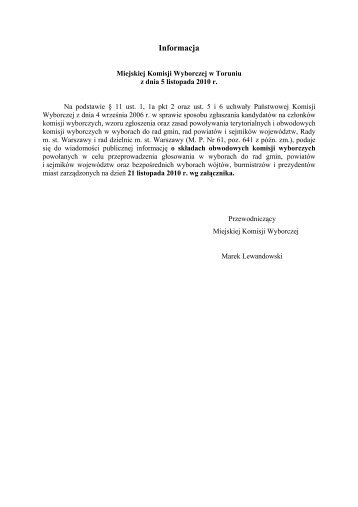 6.11.2010 - Informacja Miejskiej Komisji Wyborczej w ... - ToruÅ