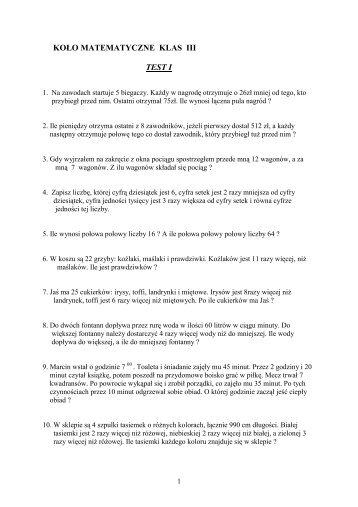 KOÅO MATEMATYCZNE KLAS III TEST I