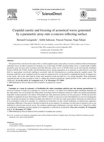 Cuspidal caustic and focusing of acoustical waves generated by a ...