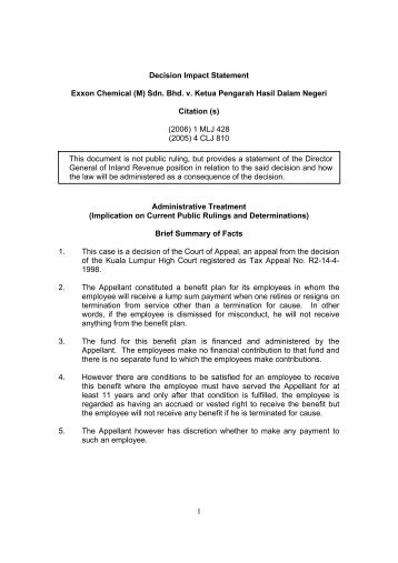 1 Decision Impact Statement Exxon Chemical (M) Sdn. Bhd. v. Ketua ...