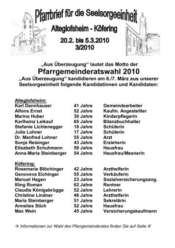 Pfarrgemeinderatswahl 2010 - Pfarrei KÃ¶fering