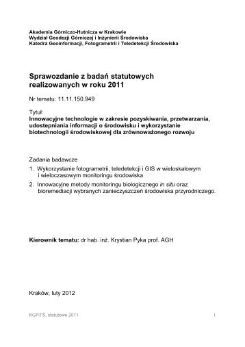 Sprawozdanie z badaÅ statutowych realizowanych w roku 2011 - AGH