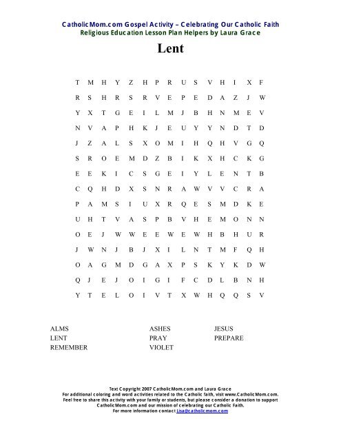 Lent Word Search Puzzle - Catholic Mom