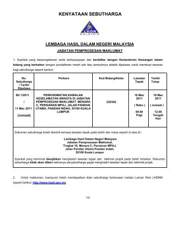 Sebut Harga Bagi Perkhidmatan Penyelenggaraan Peralatan Ict Muat Turun Iklan Sebut Harga