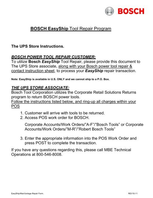 BOSCH EasyShip Tool Repair Program - Bosch Power Tools