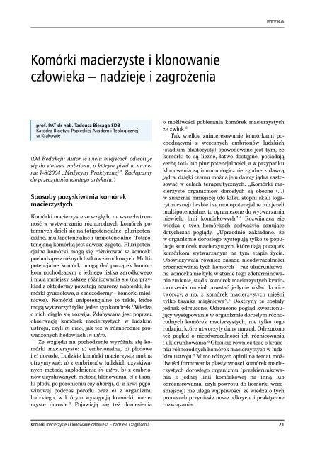 III. 4. KomÃ³rki macierzyste i klonowanie - ETYKA, BIOETYKA ...