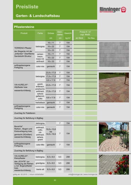 Preisliste Garten & Land