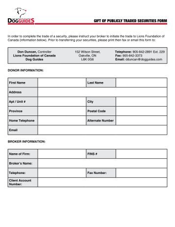 Stocks and Securities form - Fondation des Lions du Canada Chiens ...