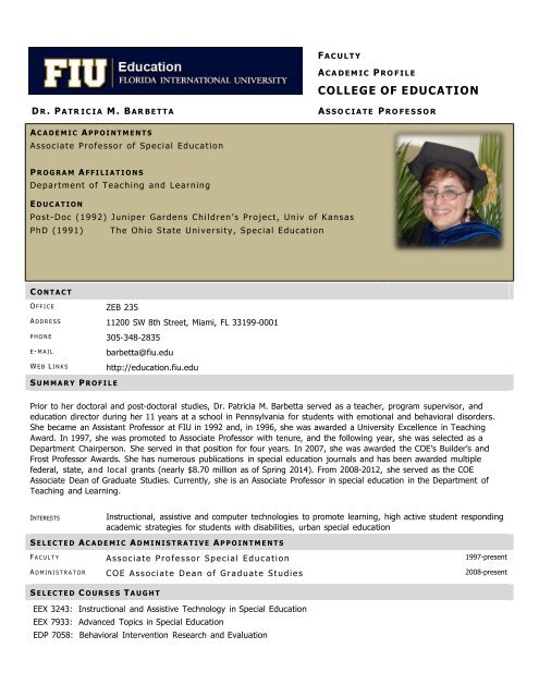 Dr. Patricia Barbetta - College of Education - Florida International ...