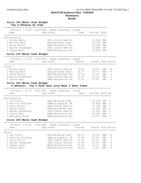 2010 PVSD Southwest Meet - 5/20/2010 Montmartre Results Girls ...