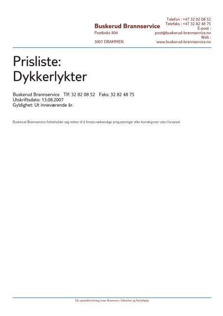 Prisliste: Dykkerlykter - Buskerud Brannservice