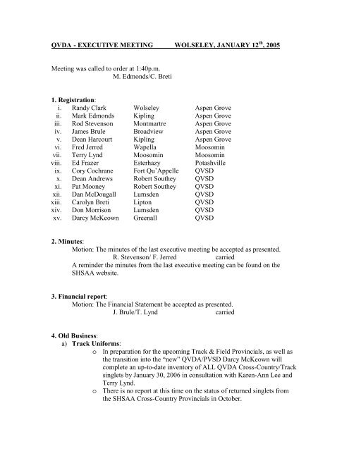 Executive Meeting Minutes Jan 12, 2006