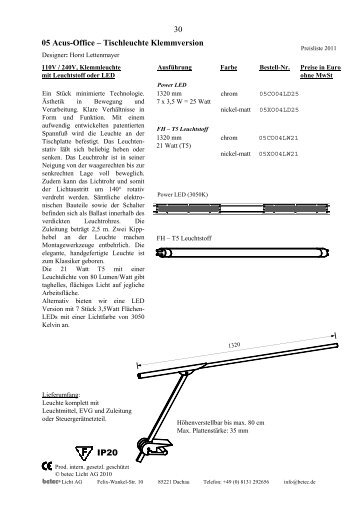 30 05 Acus-Office – Tischleuchte Klemmversion ... - Forum Licht shop