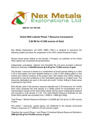 Orient Well Laterite Phase 1 Resource Increased to 2.82 Mt for ...