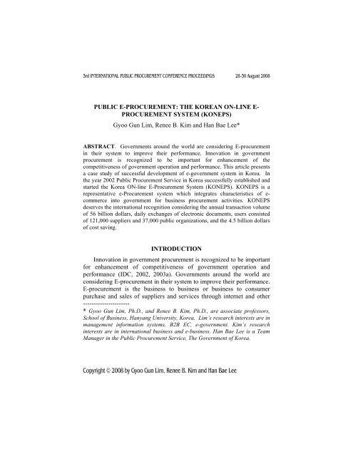 Korea ON-line E-Procurement System - ippa.org - International ...