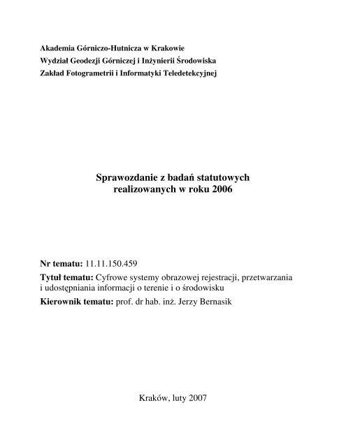 Sprawozdanie z badaÅ statutowych realizowanych w roku 2006 - AGH