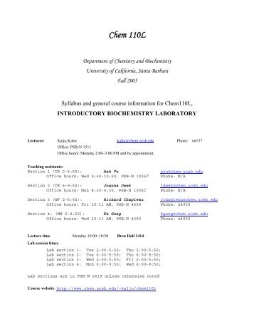 Introductory Biochemistry Laboratory - Department of Chemistry and ...