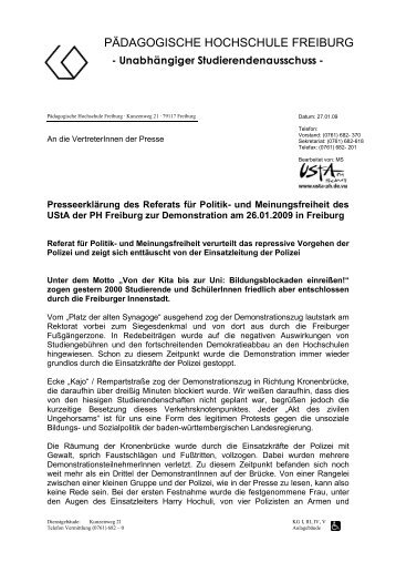 und Meinungsfreiheit des UStA der PH Freiburg