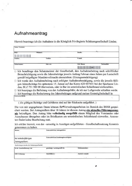 Aufnahmeantrag - Königlich Privilegierte Schützengesellschaft Lindau