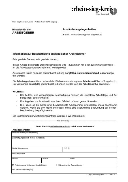 Hinweise und Antragsformular zur BeschÃ¤ftigung - Integrationsportal ...